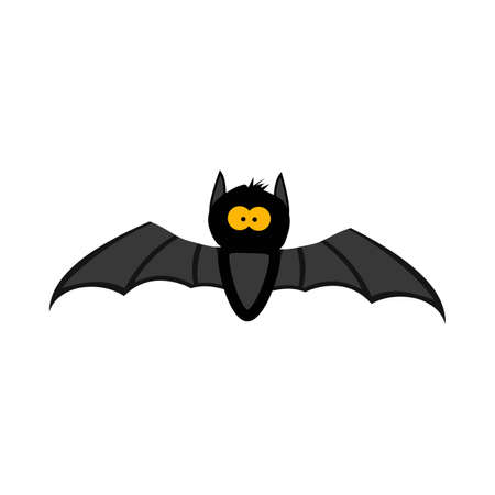 Halloween black scary bat with yellow eyes vector illustration. Black bat design with yellow and wood color shade. Halloween party elements design with a black scary bat with yellow eyes.のイラスト素材