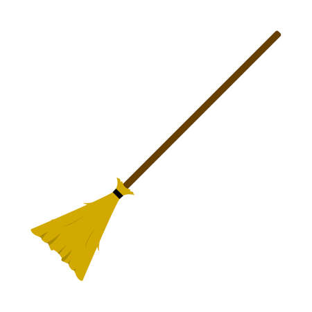 Witch broom design with yellow and wood color shade. Halloween party elements design with a witch broomstick. Halloween witch broomstick design vector illustration.のイラスト素材