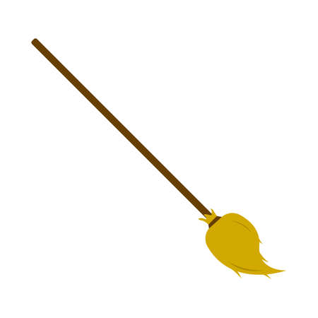 Halloween witch broomstick design vector illustration. Witch broom design with yellow and wood color shade. Halloween party elements design with a witch broomstick.のイラスト素材