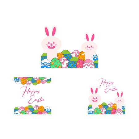 Easter bunny design with pink color shade and Easter eggs. Collection of Happy Easter bunny elements. Happy Easter bunny vector design on a white background.のイラスト素材
