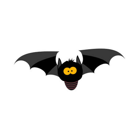 Halloween black cute-faced bat design vector illustration. Black bat design with yellow and wood color shade. Halloween party elements design with a black cute bat.のイラスト素材
