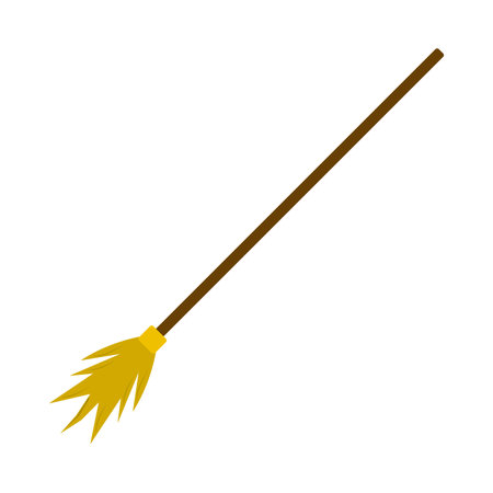 Halloween simple witch broomstick design vector illustration. Witch broom design with yellow and wood color shade. Halloween party elements design with a simple witch broomstick.のイラスト素材