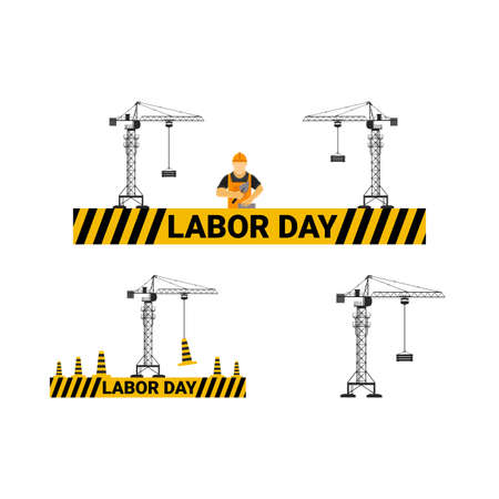 World labor day vector illustration on a white background. labor day elements with a labor and crane vector design. Yellow and black labor day design.のイラスト素材