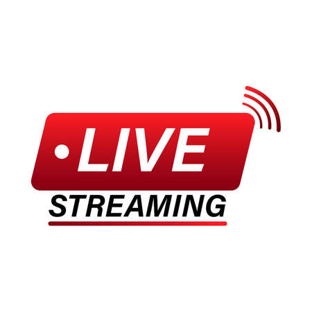 Live streaming icon design for the broadcast system. Live streaming icon with red and white color. Live streaming vector design with font effect. Red and white gradient color design.のイラスト素材