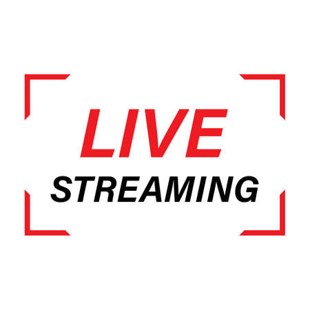 Live streaming icon design for the broadcast system. Live streaming icon with red and black color. Live streaming vector design with font effect. Red and black metallic color design.のイラスト素材
