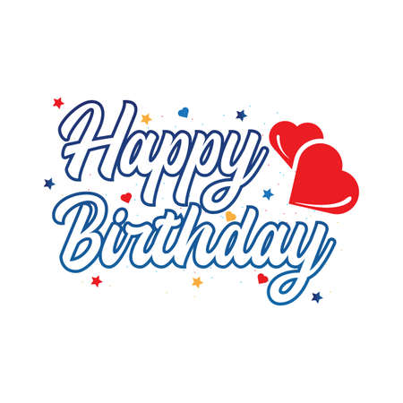 Happy birthday calligraphy design. Happy birthday calligraphy with white color shade and blue outline. Happy birthday vector illustration with red love shape.のイラスト素材