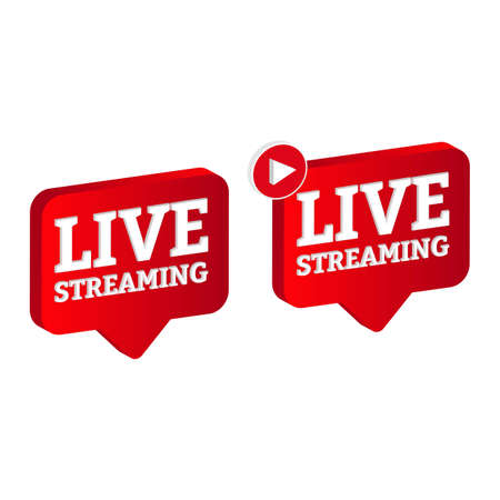 Live streaming 3D icon design for the broadcast system. Stylish live streaming icon with red color shade. Red television lower third button design collection.のイラスト素材