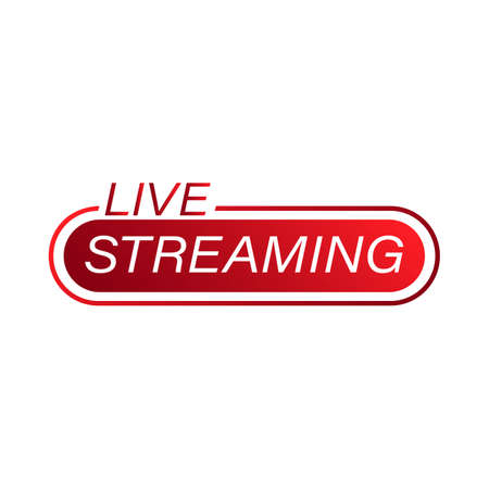 Live streaming icon design for the broadcast system. Live streaming icon with red and white color. Live streaming vector design with font effect. Stylish red and white metallic color design.のイラスト素材