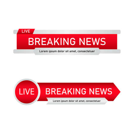 News lower third luxurious design for television channels. The rectangular and round shape news channel vector design. The metallic color white and Red shade lower third for a news channel.のイラスト素材