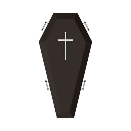 Halloween scary black color coffin vector design on a white background. Halloween coffin design with black color shade and Christian cross. Coffin vector illustration for upcoming Halloween event.のイラスト素材