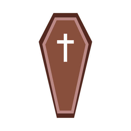 Halloween coffin vector design on a white background. Halloween coffin design with wood color shade and Christian cross. Coffin vector illustration for upcoming Halloween event.のイラスト素材