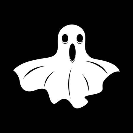 Halloween white ghost design on a black background. Ghost with abstract shape design. Scary halloween white ghost party element vector illustration. Ghost vector with a scary face.のイラスト素材