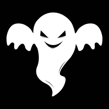 Halloween white ghost with devil eyes design on a black background. Ghost with abstract shape design. Halloween white ghost party element vector illustration. Ghost vector with a scary face.のイラスト素材