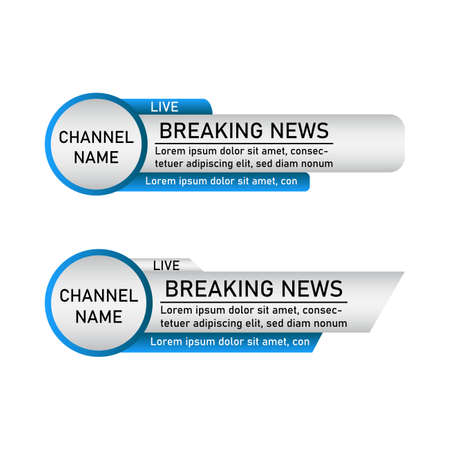 News lower third design for television channels. The metallic color Blue and white shade lower third for a news channel. The rectangular and round shape news channel vector design.のイラスト素材