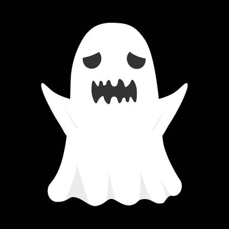 Halloween scary little white ghost design on a black background. Ghost with abstract shape design. Halloween white ghost party element vector illustration. Ghost vector with a scary face.のイラスト素材