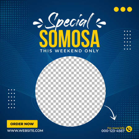 Restaurant menu design with samosa vector illustration. Beautiful restaurant menu design with an offer on a blue background. Offer for food restaurant vector.のイラスト素材