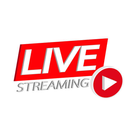 Live streaming 3D simple icon design for the broadcast system. Stylish live streaming icon with red color shade. Simple red and white television or social media lower third button design.のイラスト素材
