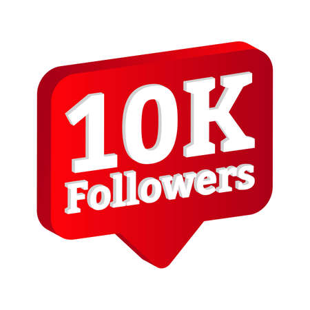 3D, 10K follower celebration floater. Thanksgiving for 10K followers vector illustration. Metallic red color 10K follower badge celebration with love shape.のイラスト素材