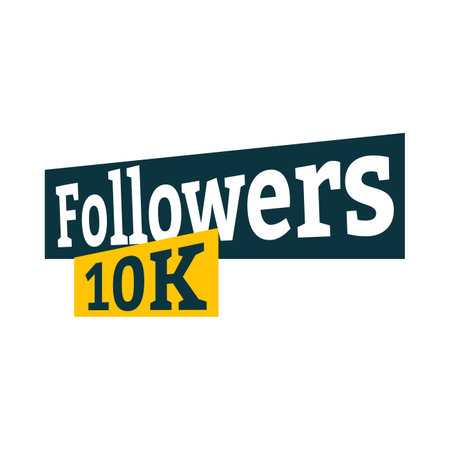 10K follower celebration badge collection. Thanksgiving for 10K followers vector illustration. Black and yellow color 10K follower badge celebration with love shape.のイラスト素材