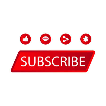 Subscriber button stylish collection vector design. Red gradient color subscriber button collection. Social media button elements with like, share, and comment sections.のイラスト素材