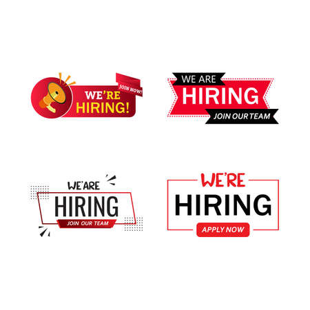 Job vacancy concept with we are hiring text design. Red and white color job vacancy social media post design. We are hiring a banner design with a red shade.のイラスト素材
