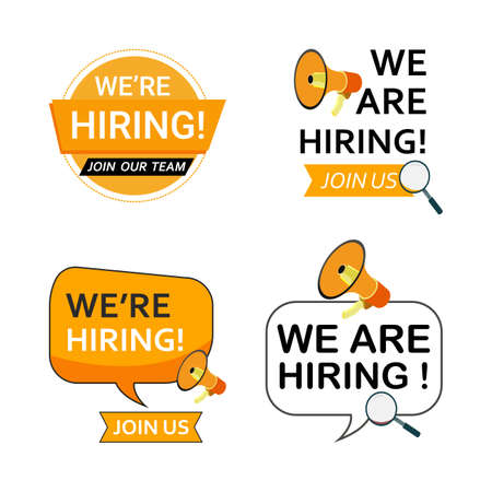Job vacancy concept with we are hiring text design. Orange and white color job vacancy social media post design. We are hiring a banner design with an orange shade.のイラスト素材