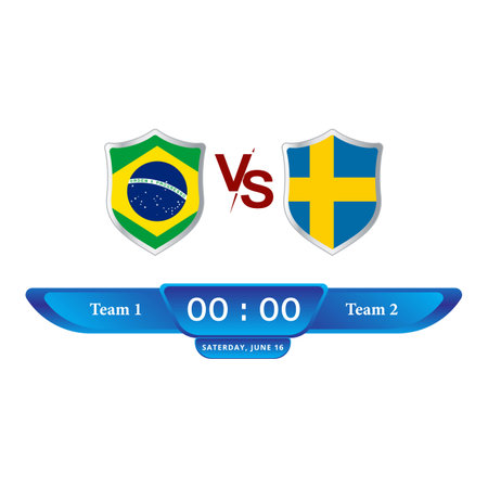 Football game scoreboard stylish collection. Soccer scoreboard with blue color shade. Sports scoreboard with the national flag. Brazil VS Sweden matches the lower third overlay.のイラスト素材