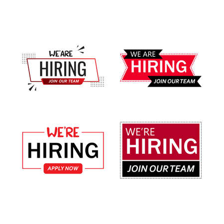 Job vacancy concept with we are hiring text design. Red and black color job vacancy social media post design. We are hiring a banner design with a red and balck shade.のイラスト素材