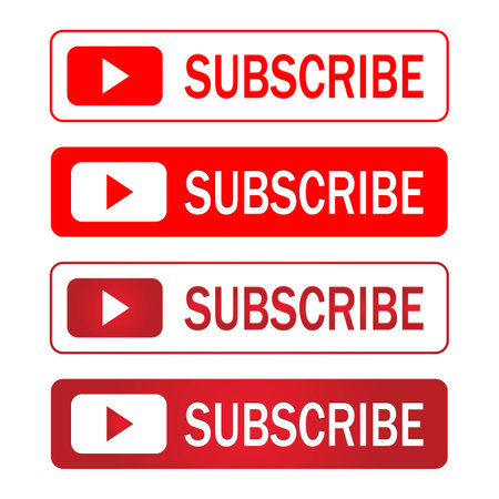 Subscriber button collection vector design. Red and white gradient color subscriber button collection. Social media subscribe button element sections.のイラスト素材