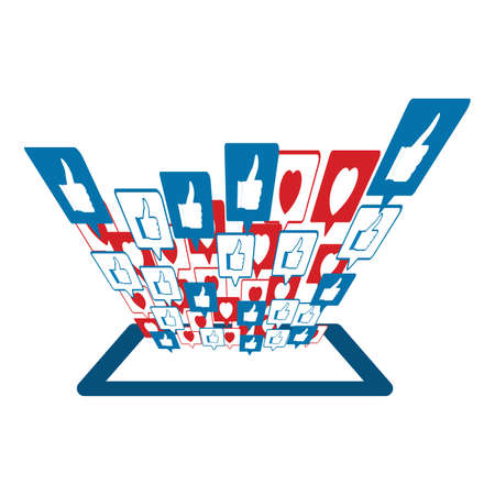 Social media stylish button design elements. Love and like social media button stylish vector design with the tablet. Blue and red color shade vector illustration of social media button.のイラスト素材