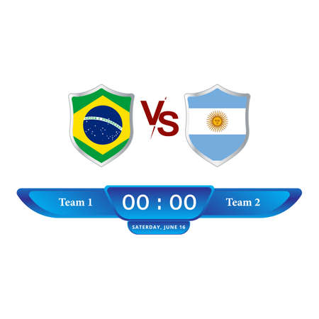 Football game scoreboard collection. Soccer scoreboard with blue color shade. Sports scoreboard with the national flag. Brazil VS Argentina matches the lower third overlay with a blue shade.のイラスト素材