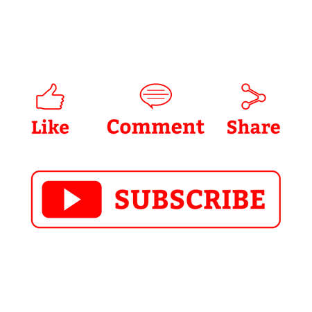 Subscriber button collection for social media vector design. Simple red and white color subscriber button collection. Social media button elements with like, share, and comment sections.のイラスト素材