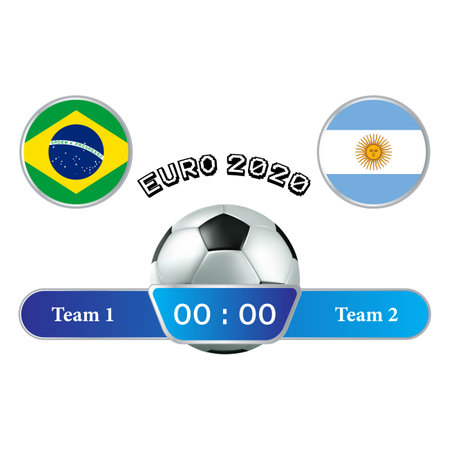 Football game scoreboard stylish collection. Soccer scoreboard with blue color shade. Sports scoreboard with the national flag. Brazil VS Argentina matches the lower third overlay with a blue shade.のイラスト素材