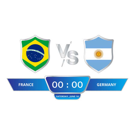 Football scoreboard stylish collection. Soccer scoreboard with blue color shade. Sports scoreboard with the national flag. Brazil VS Argentina matches lower third overlay with blue shade.のイラスト素材