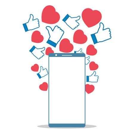Social media button design elements with the stylish mobile set. Love and like social media button stylish vector design. Blue and red color shade vector illustration of social media button.のイラスト素材