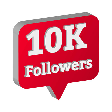 10K followers 3D button collection. Social media follower button with red color shade. 3D Thanksgiving vector design for social media 10K followers celebration.のイラスト素材