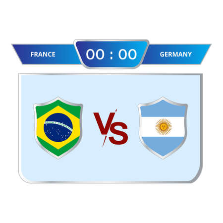 Football game scoreboard stylish collection. Soccer scoreboard with blue color shade. Sports scoreboard with national flag. Brazil VS Germany match lower third overlay with blue shade.のイラスト素材