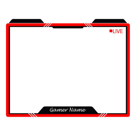 Gaming frame overlay for the live streamer. Gamer overlay for live streamers. Red color stylish live gaming overlay frame with black shade. Live stream overlay for online gamers.のイラスト素材