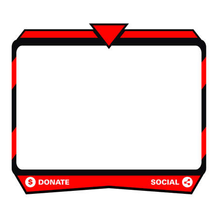 Live streaming overlay with metallic red and dark black color shade. Stylish live streaming overlay frame. Game screen overlay for live game streamers. Red and dark black color overlay frame.のイラスト素材