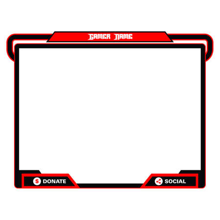 Stylish gaming frame overlay for the live streamer. Gamer overlay for live streamers. Red and black color stylish live gaming overlay frame. Live stream overlay for online gamers.のイラスト素材