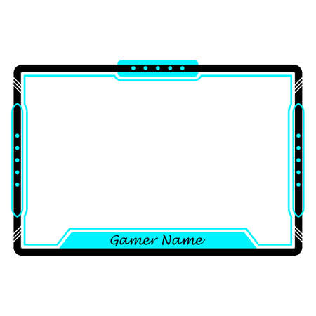 Stylish gaming frame overlay for the live streamer. Gamer overlay for live streamers. Light blue color stylish live gaming overlay frame with black shade. Live stream overlay for online gamers.のイラスト素材