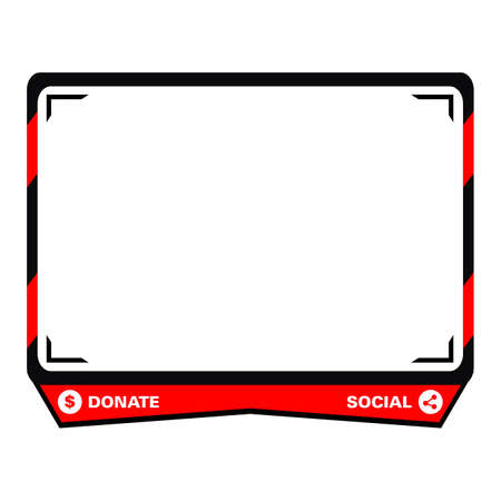Stylish live game streaming overlay with light red color shade. Stylish live streaming overlay frame. Screen overlay for live streamers. Red and black color overlay frame with donation buttons.のイラスト素材