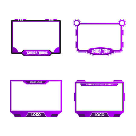 Live streaming overlay frame collection. Game screen overlay for live game streamers. Stylish dark black and purple color overlay frame collection. Live streaming overlay with purple and black color.のイラスト素材