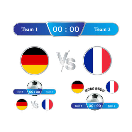Football match stylish scoreboard. Round shapes and blue color lower thirds collection. Sports like soccer or football. France VS Germany vector illustration scoreboard lower thirds.のイラスト素材