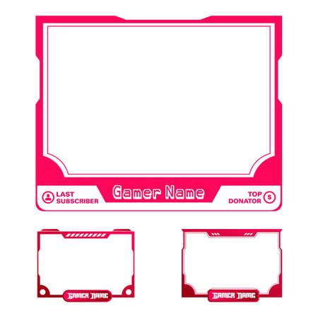 Live streaming overlay frame collection. Game screen overlay for live game streamers. Stylish metallic red and white color overlay frame collection. Live streaming overlay with red and white color.のイラスト素材