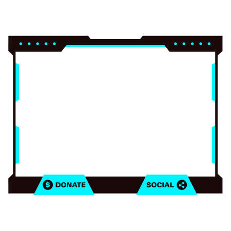 Stylish live streaming overlay frame. Game screen overlay for live game streamers. Dark black color overlay frame. Live streaming overlay with dark black color shade and cyan color donation buttons.のイラスト素材