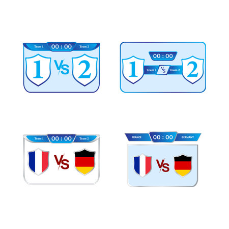 Sports scoreboard design collection. Soccer game scoreboard vector. Germany VS France football match scoreboard with flag illustration.のイラスト素材