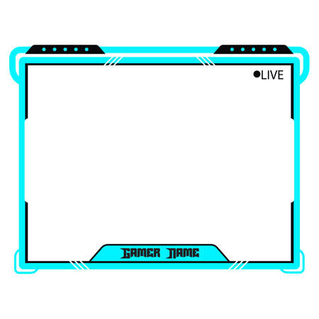 Stylish gaming frame overlay for the live streamer. Gamer overlay for live streamers. Light blue color stylish live gaming overlay frame with black shade. Live stream overlay for online gamers.のイラスト素材
