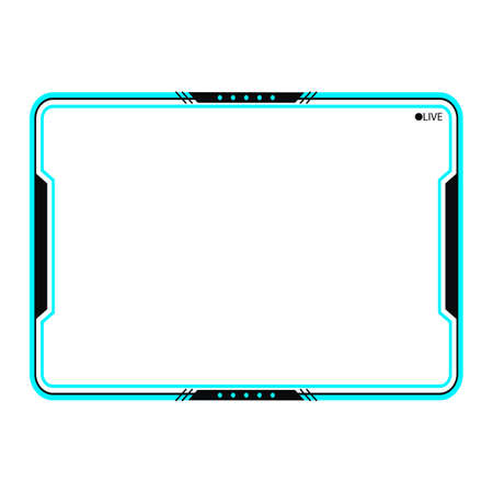 Stylish gaming frame overlay for the live streamer. Digital style gamer overlay for live streamers. Cyan color stylish live gaming overlay frame with black shade. Live stream overlay for online gamersのイラスト素材
