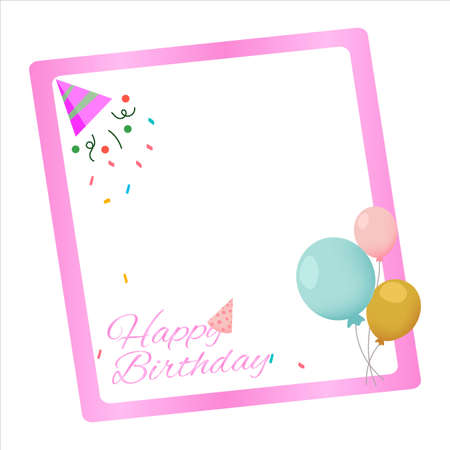 Birthday Elements, Happiness, Happy Birthday Vector Illustration on White Background, Party Frame, Party Elements, Party Banner, Birthday Cap, Happy Birthday Text Effect.のイラスト素材